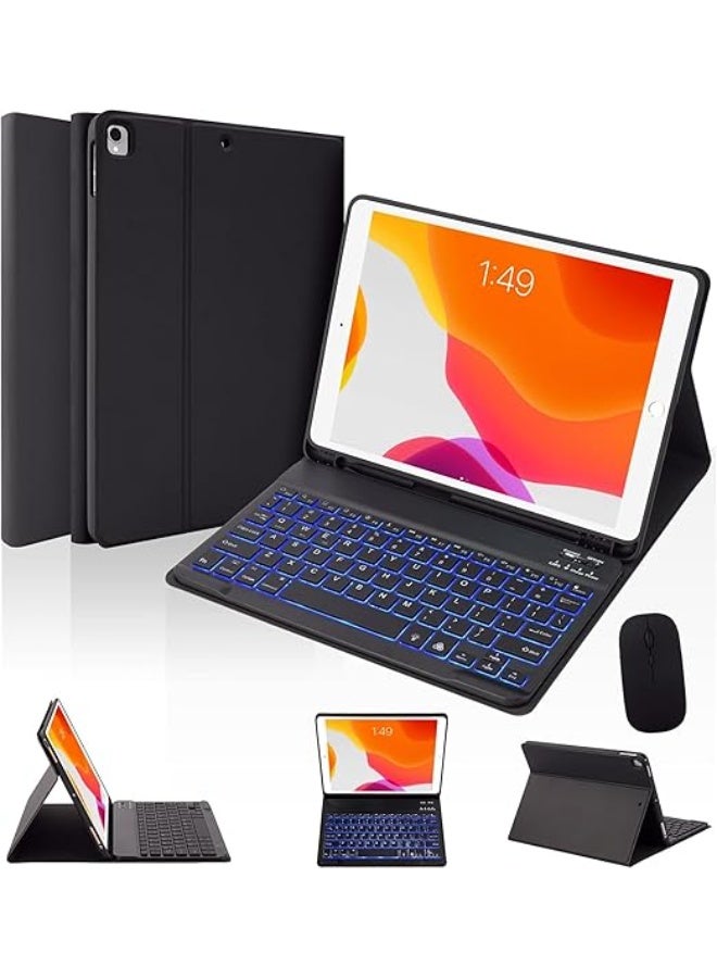 جراب مع لوحة مفاتيح (يشمل ماوس) لجهاز iPad مقاس 10.9 بوصة، إصدار 2022، الجيل العاشر، لوحة مفاتيح بلوتوث لاسلكية مغناطيسية قابلة للفصل، ماوس بلوتوث، أسود